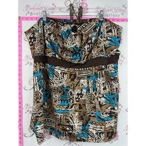 MXM tank top tiki wooden halter Brown, Blue & Beige Printed Halter Tank Top